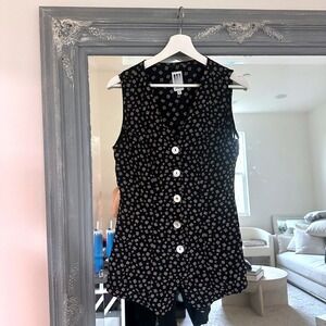 Vintage 90s HI Studio Floral Mother of Pearl Button Front Waist Tie Back Vest S